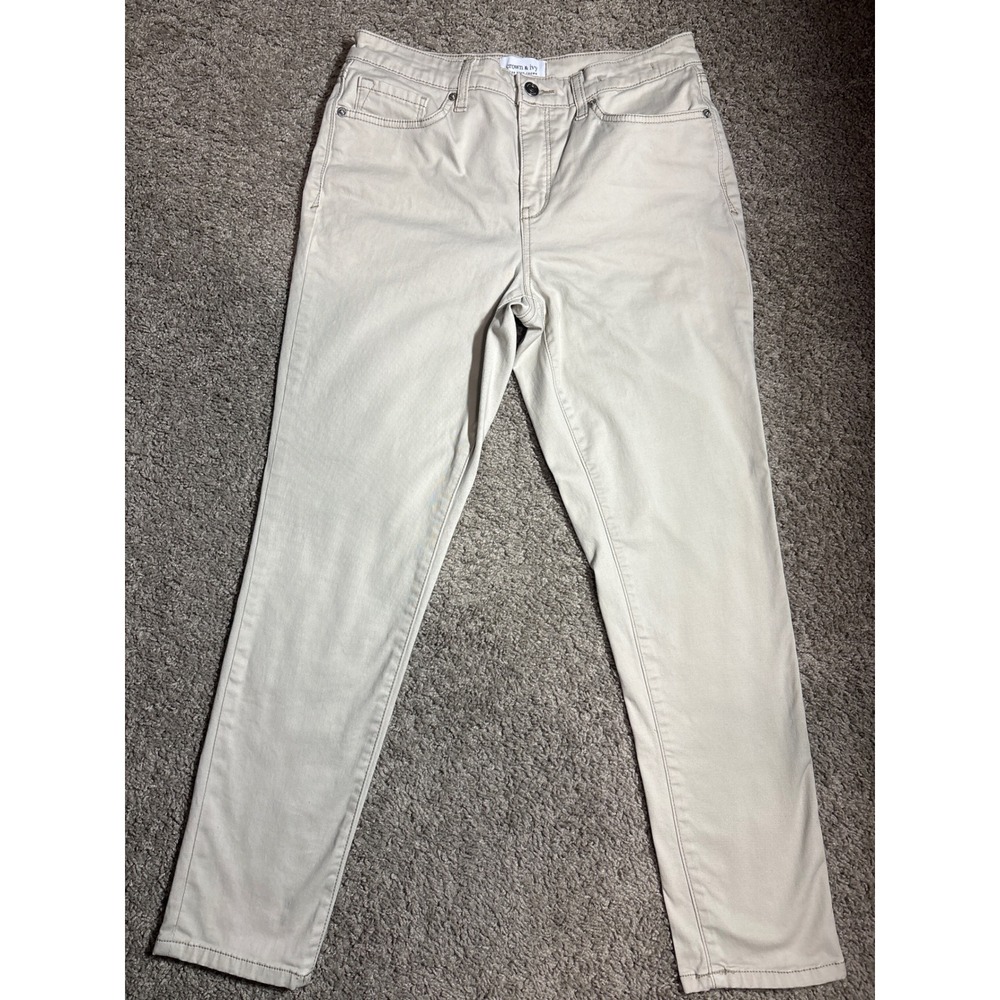 Crown & Ivy Womens Khaki High Rise Skinny Crop Pants Tan Stretch Size 4R